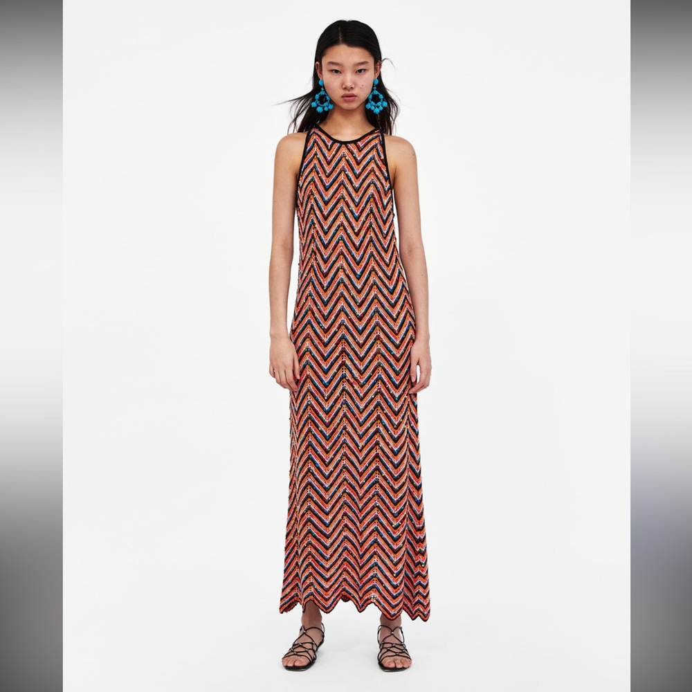 Zara Orange Chevron Maxi Dress